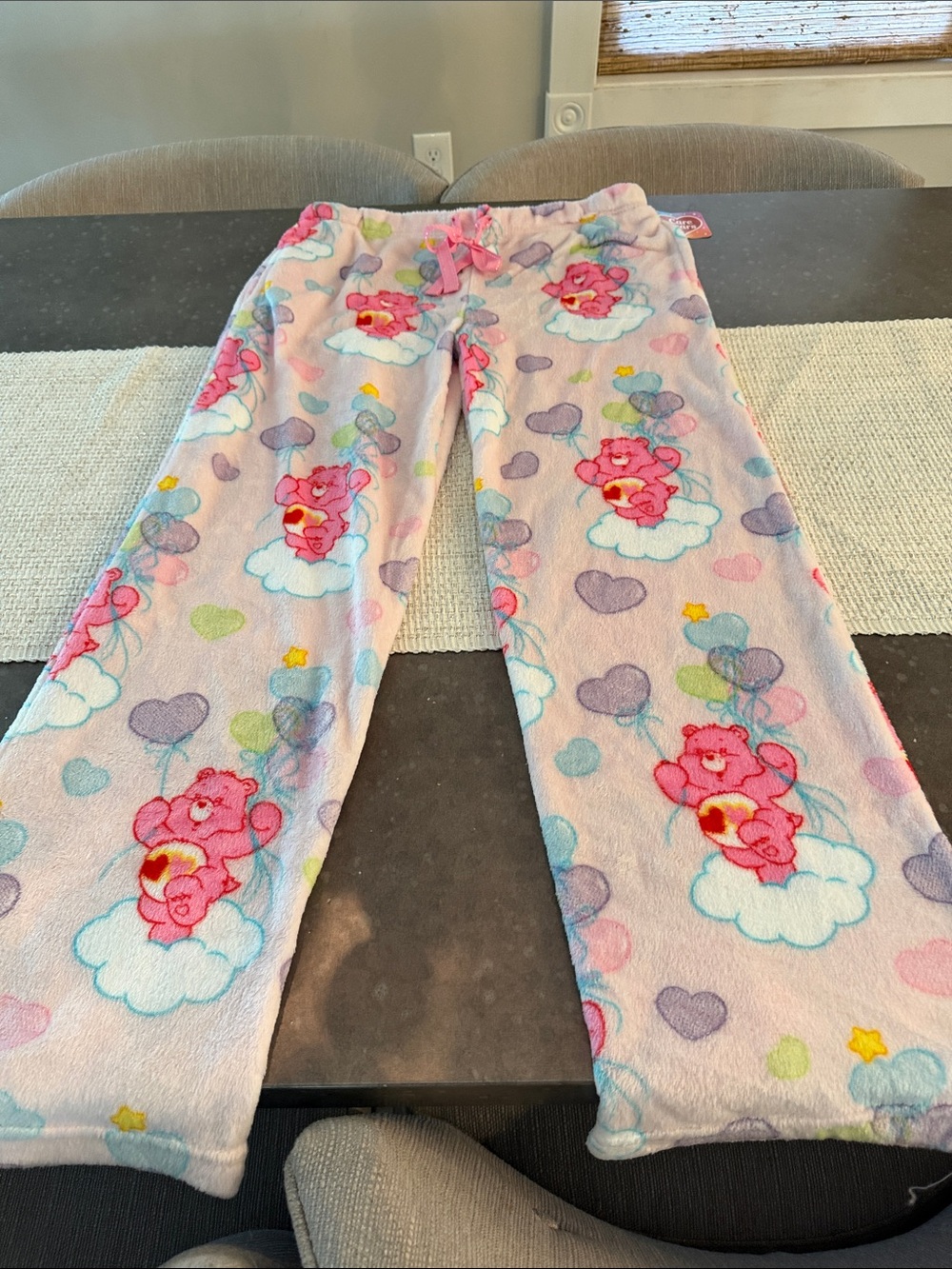Care Bears Pink Plush Fleece Pajama Pants with Cloud & Heart Print